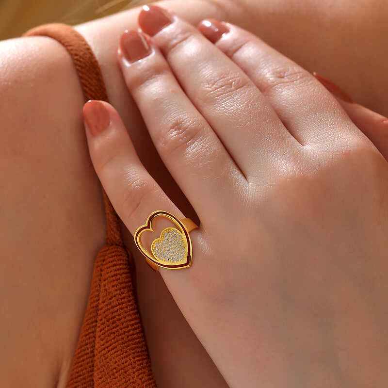 Gold Plated White Stone Heart Women's Silver Ring