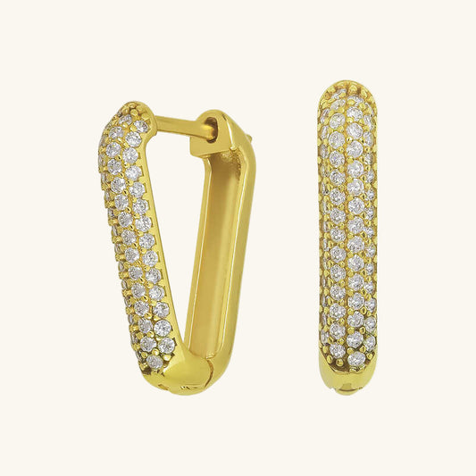 Gold Plated White Stone Triangle Silver Earrings