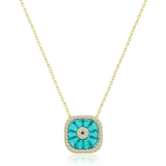 Gold Plated Square Evil Eye Women's Silver Necklace