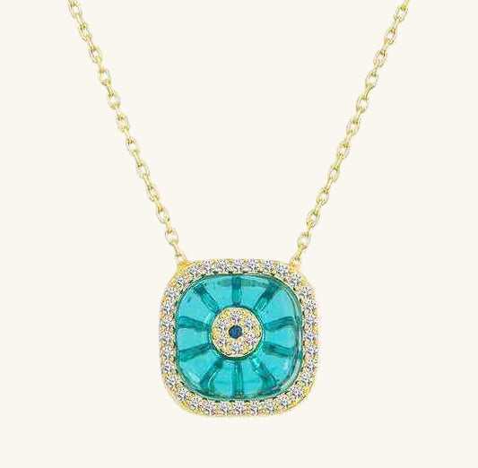 Gold Plated Square Evil Eye Women's Silver Necklace