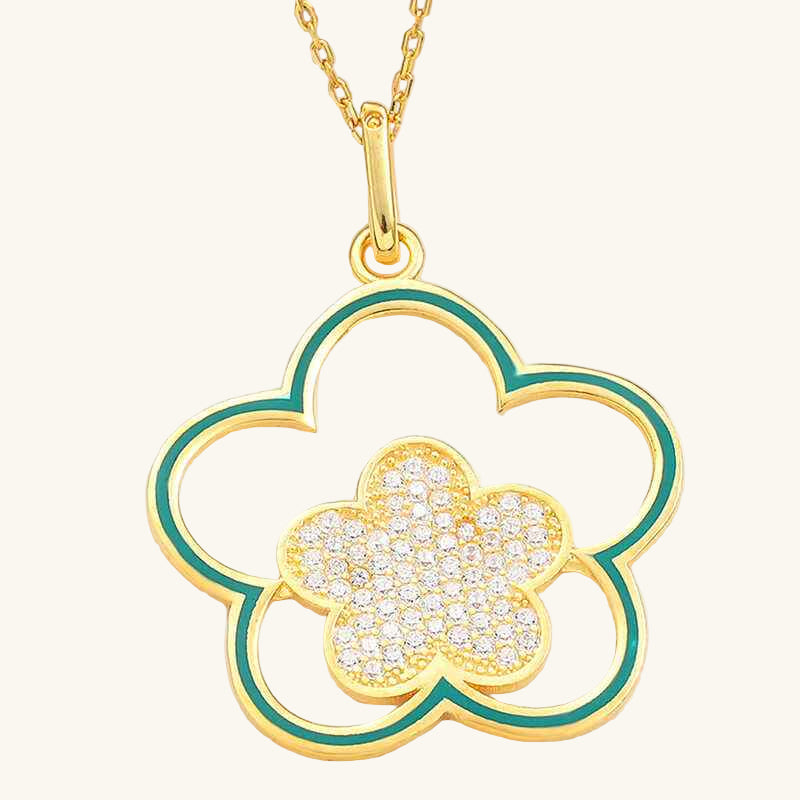 Gold Plated Flower Pattern Women's Silver Necklace