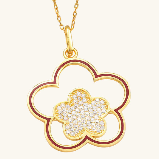 Collier en argent plaqué or à motif floral pour femme