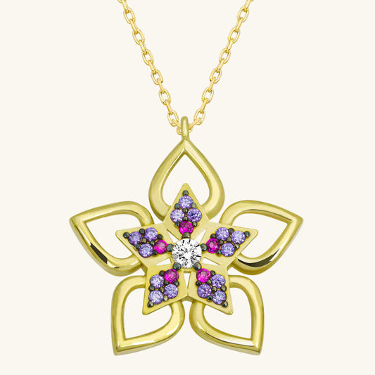 Gold Plated Flower Women's Silver Necklace