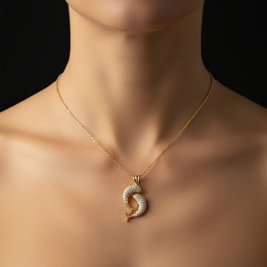 Vergoldete Doppeldelfin-Damen-Silberkette