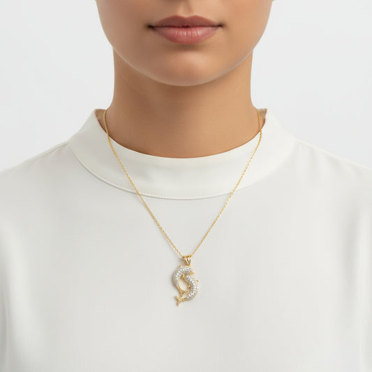 Vergoldete Doppeldelfin-Damen-Silberkette