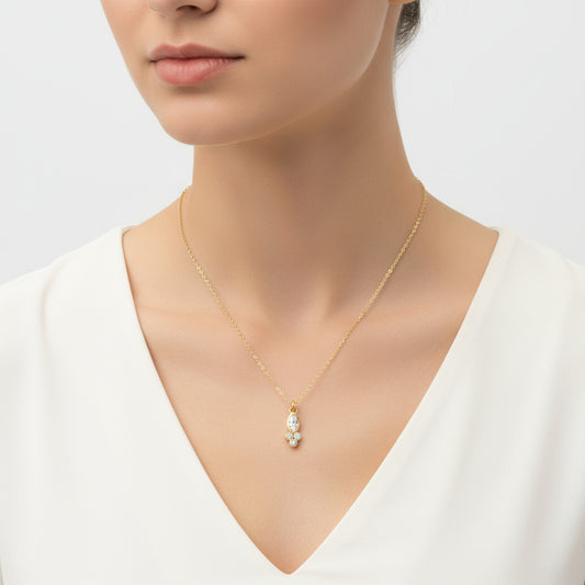 Gold Plated Dewdrop Shuttle Solitaire Women's Silver Necklace