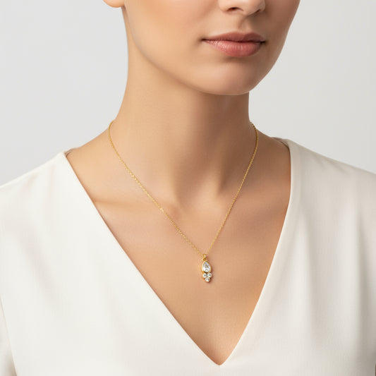 Gold Plated Dewdrop Solitaire Women's Silver Necklace