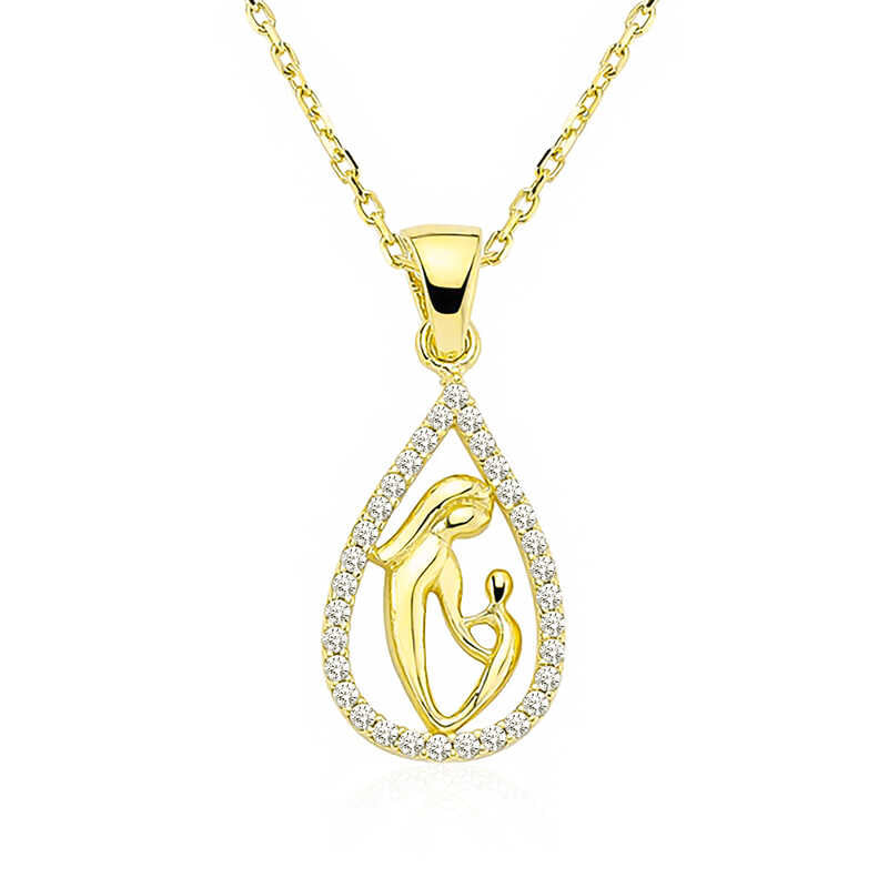 Gold Plated Drop Mother Child Silver Necklace