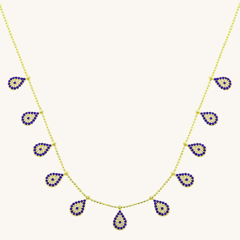 Gold Plated Drop Evil Eye Luck Women's Silver Necklace