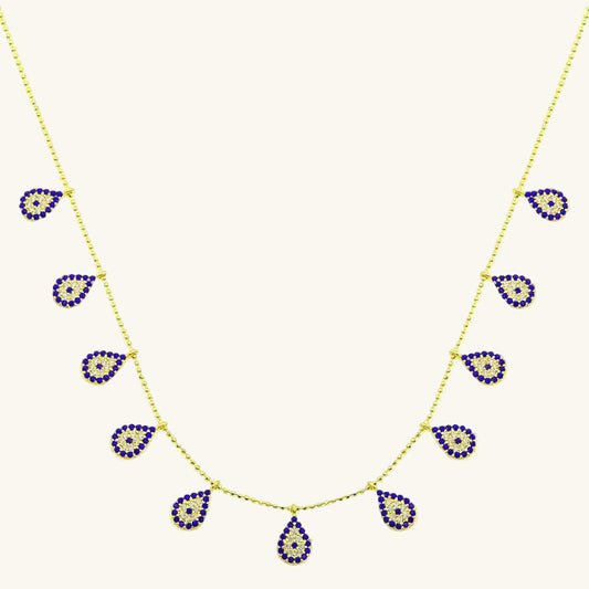 Gold Plated Drop Evil Eye Luck Women's Silver Necklace