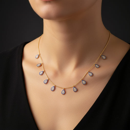 Gold Plated Drop Evil Eye Luck Women's Silver Necklace