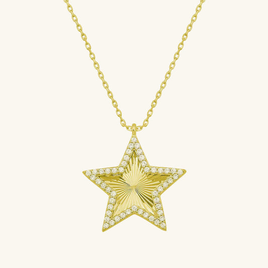 Gold Plated Frill Pattern Star Women's Silver Necklace