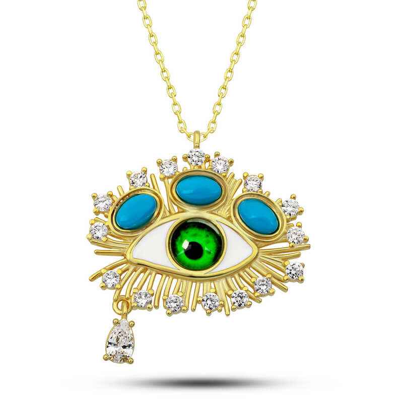 Gold Plated Teardrop Protective Gaze Silver Pendant
