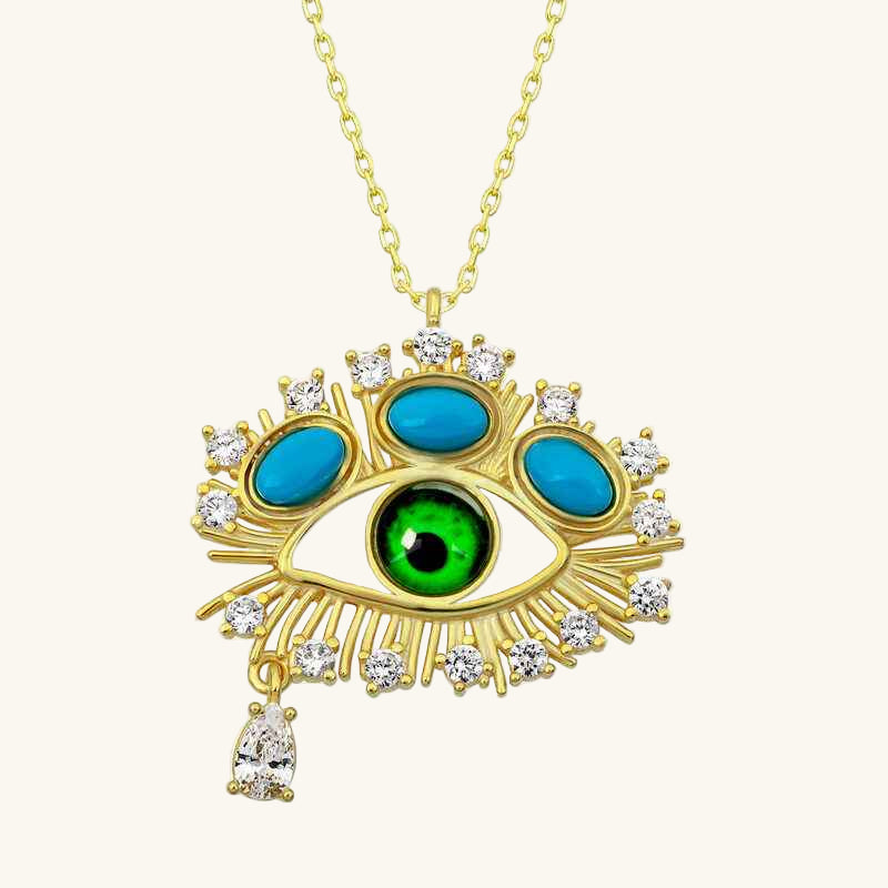 Gold Plated Teardrop Protective Gaze Silver Pendant