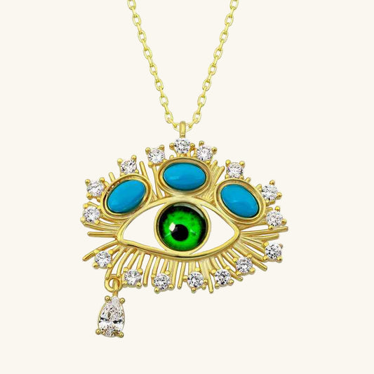 Gold Plated Teardrop Protective Gaze Silver Pendant