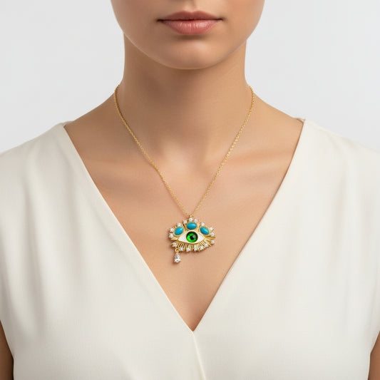 Gold Plated Teardrop Protective Gaze Silver Necklace