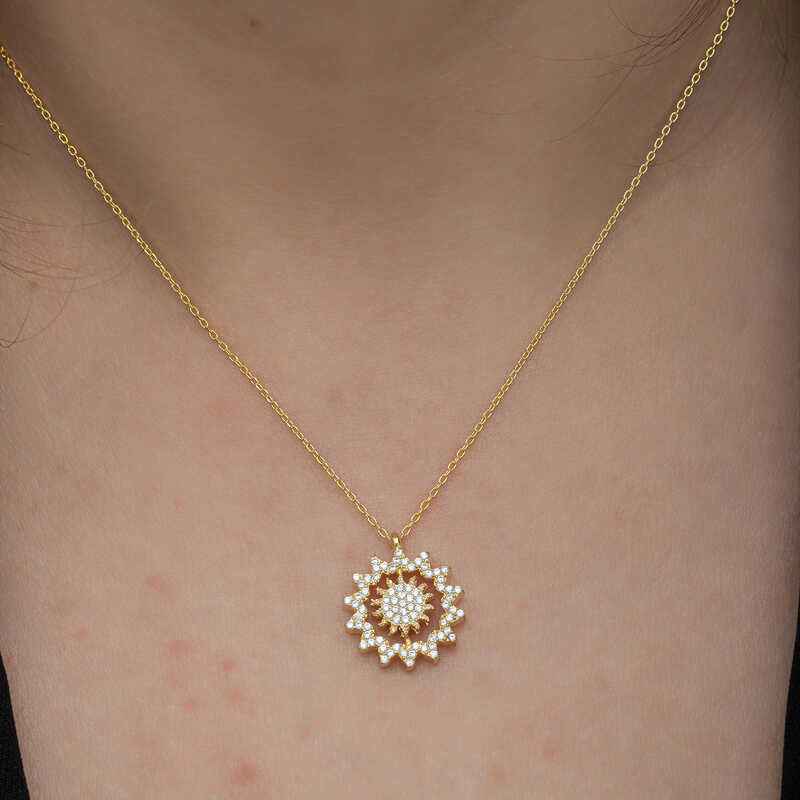 Gold Plated Sun Women's Silver Necklace