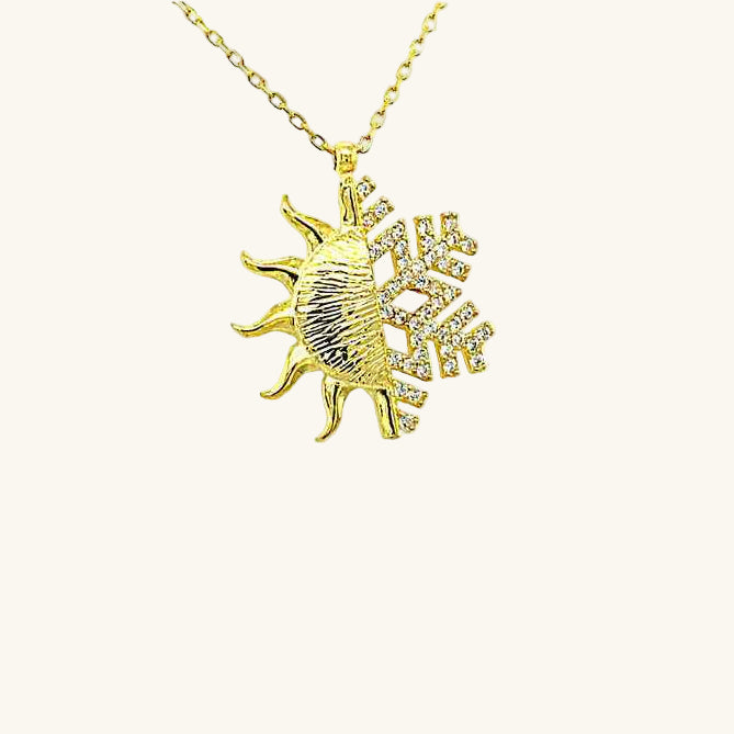 Gold Plated Sun Snowflake Women's Silver Necklace