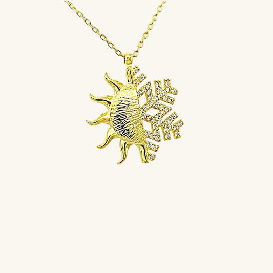 Gold Plated Sun Snowflake Women's Silver Necklace