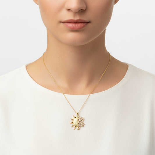 Gold Plated Sun Snowflake Women's Silver Necklace