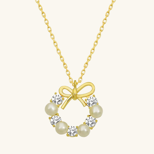 Gold Plated Pearl Ribbon Women's Silver Necklace