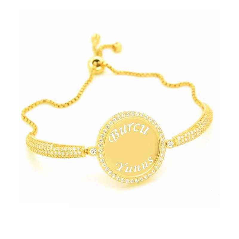 Gold Plated Personalized Name Stone Women's Silver Bracelet