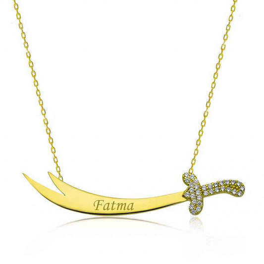 Gold Plated Named Zülfikar Sword Women's Silver Necklace