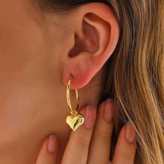 Gold Plated Heart Dangle Women's Silver Earrings