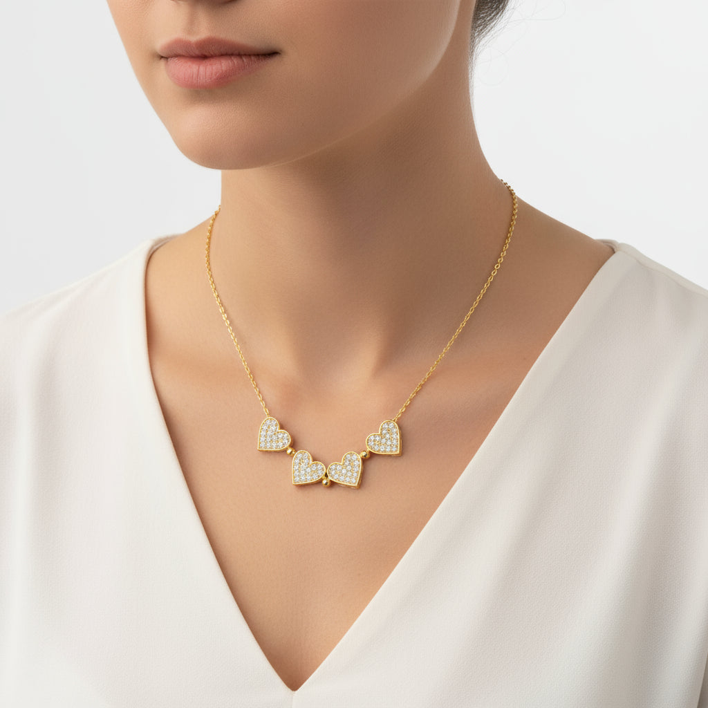 Gold Plated Heart Openable Clover Women's Silver Necklace