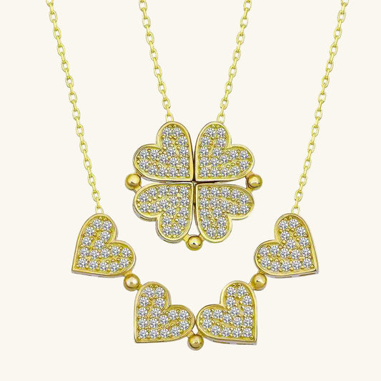 Gold Plated Heart Openable Clover Women's Silver Necklace