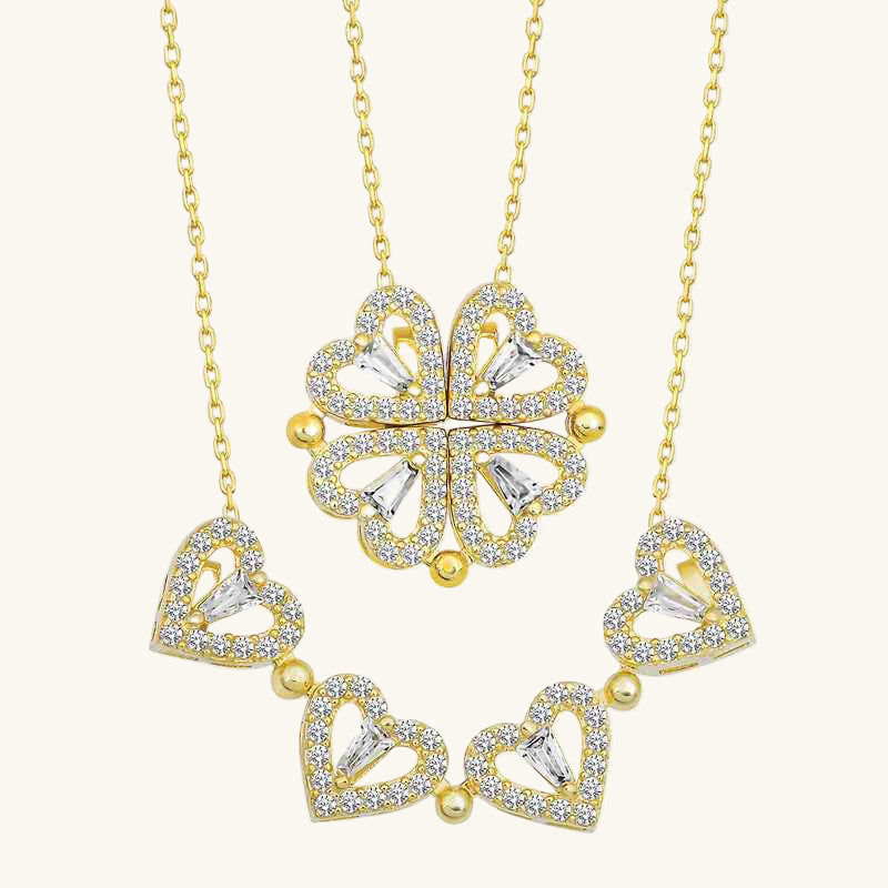 Gold Plated Heart Openable Clover Women's Silver Necklace