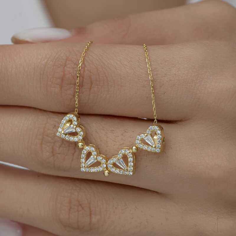 Gold Plated Heart Openable Clover Women's Silver Necklace
