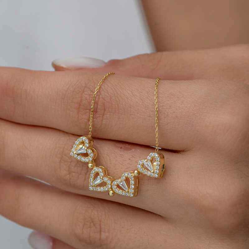Gold Plated Heart Openable Clover Women's Silver Necklace