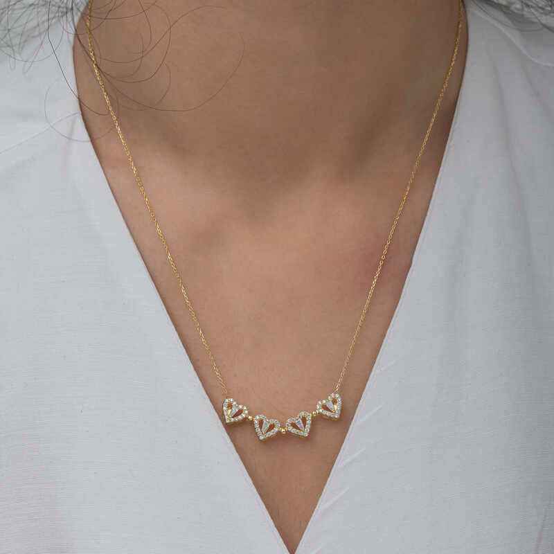 Gold Plated Heart Openable Clover Women's Silver Necklace