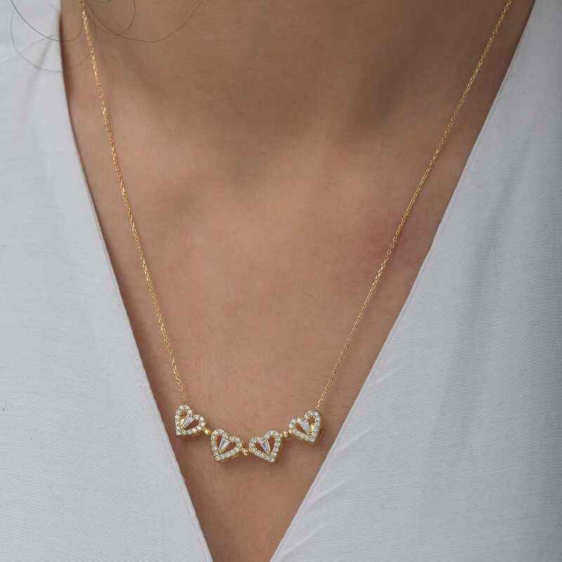 Gold Plated Heart Openable Clover Women's Silver Necklace