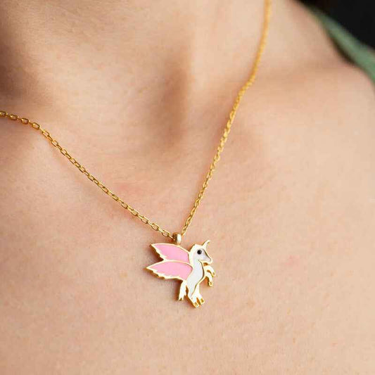 Gold Plated Winged Horse Silver Necklace