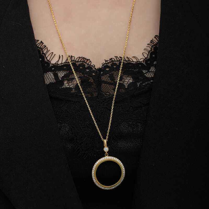 Gold Plated Round Half Gold Insert Women's Silver Necklace