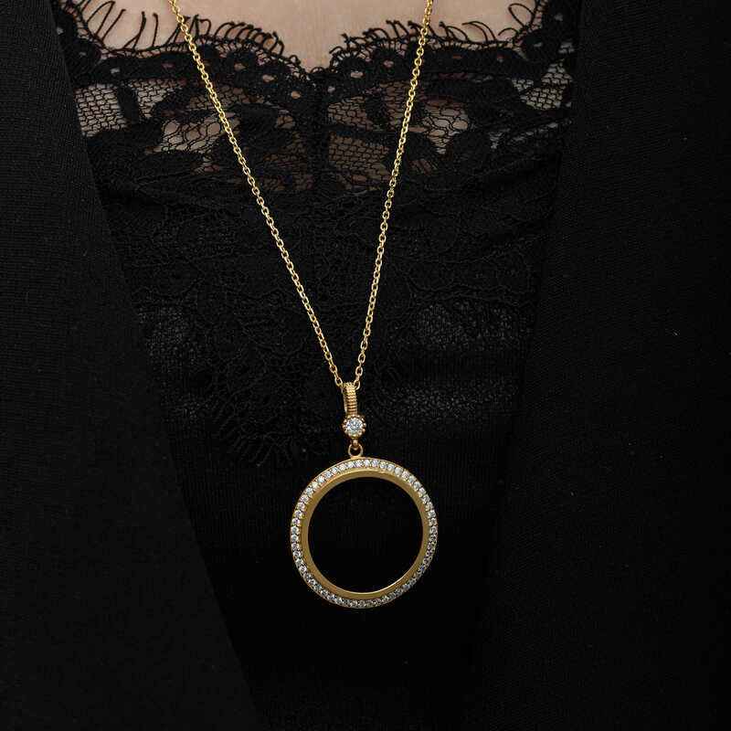 Gold Plated Round Half Gold Insert Women's Silver Necklace