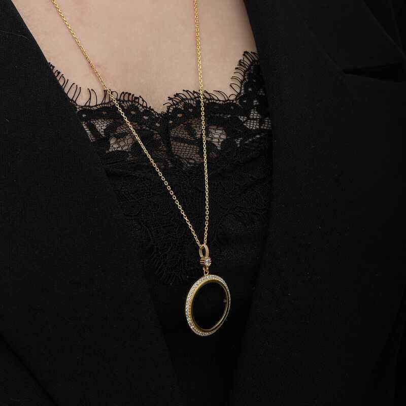 Gold Plated Round Half Gold Insert Women's Silver Necklace