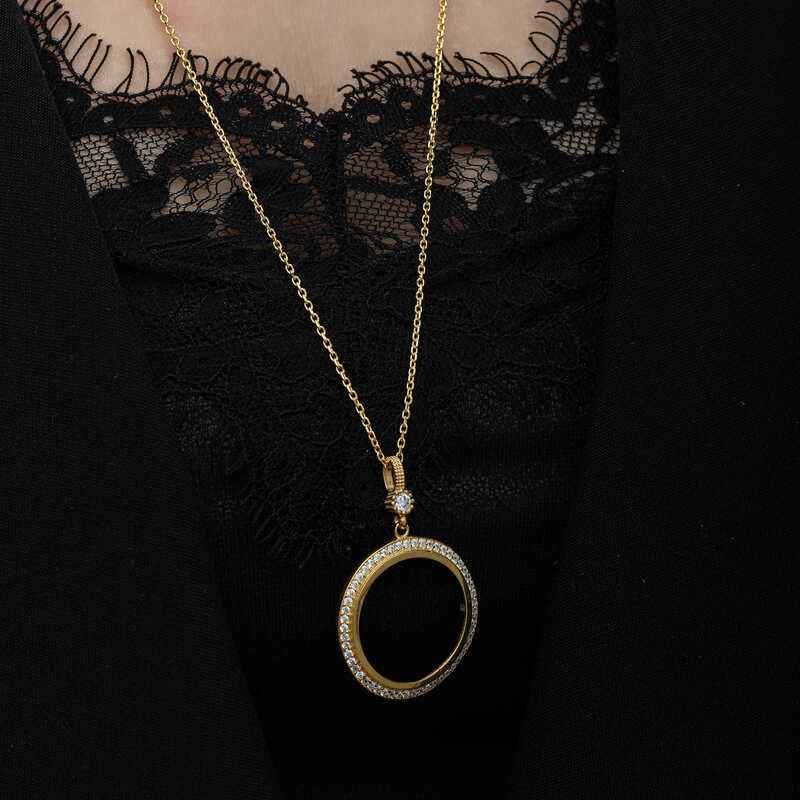 Gold Plated Round Half Gold Insert Women's Silver Necklace