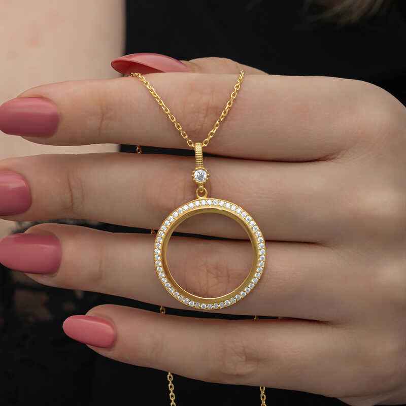 Gold Plated Round Half Gold Insert Women's Silver Necklace