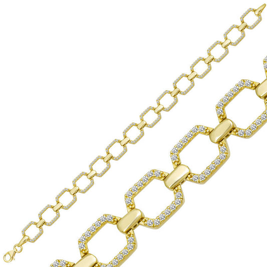 Gold Plated Square Stone Women's Silver Bracelet