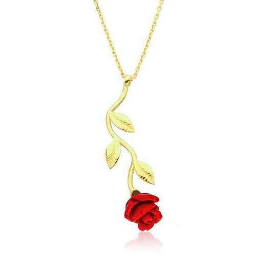 Red Rose Gold Plated Silver Necklace