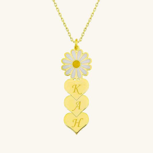 Gold Plated Personalized Heart Daisy Silver Necklace