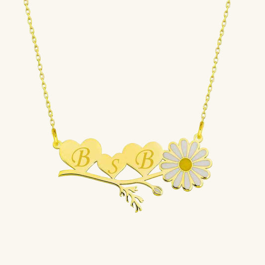 Gold Plated Personalized Heart Daisy Silver Pendant