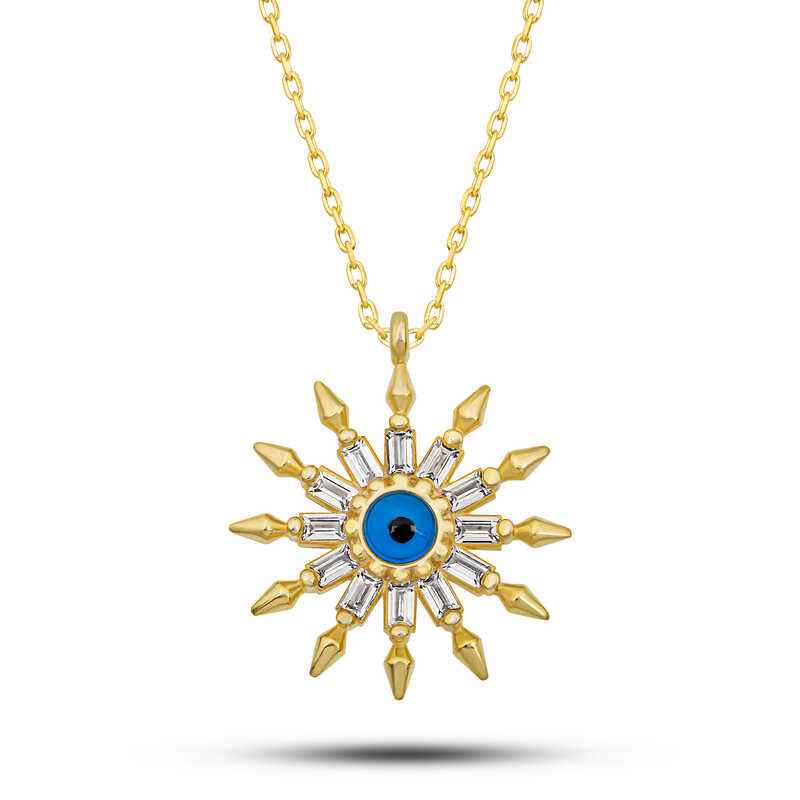 Gold Plated Protective Eye Sun Women's Silver Necklace