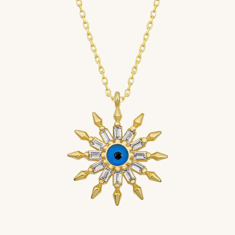 Gold Plated Protective Eye Sun Women's Silver Necklace