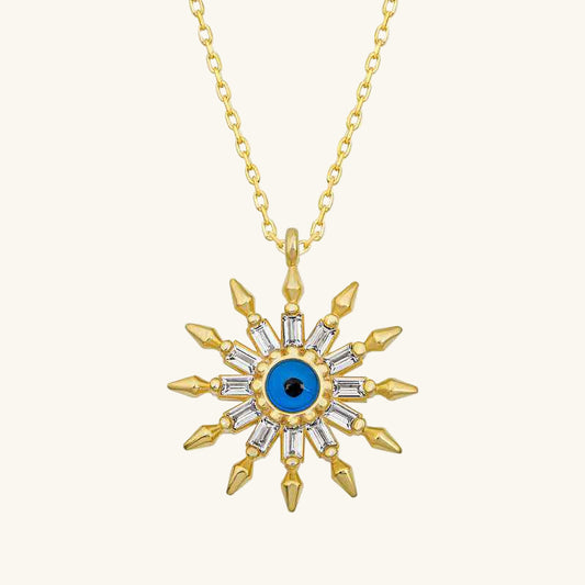 Gold Plated Protective Eye Sun Women's Silver Necklace