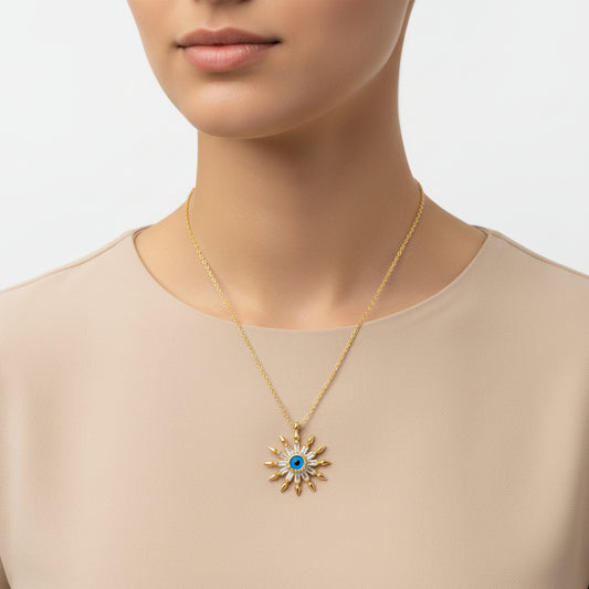 Gold Plated Protective Eye Sun Women's Silver Necklace