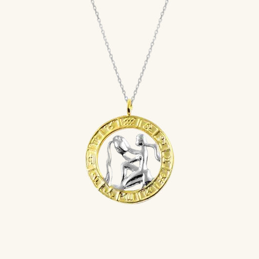 Collier en argent plaqué or avec signe du zodiaque Verseau